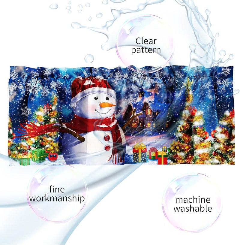 SUNWISHA Christmas Window Curtains Valance Decoration 52x18 inch Snowman Happy Christmas Eve Winter Forest Decor - Rod Pocket Kitchen/Bathroom/Laundry Valances - Image 5